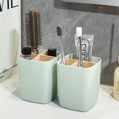 1pc 3/4 Compartments Desk Organiser Divided with Bamboo, Office Organiser with Pen Holder, Bathroom Make Up Storage Box, Living Room Sundries Holder, Bedroom Earing Hair Ring Jewelry Storage Box, Desk & Drawer Organizer for Home Storage