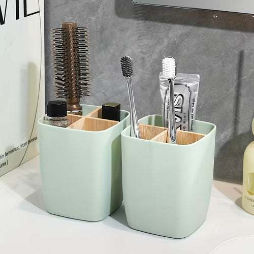 1pc 3/4 Compartments Desk Organiser Divided with Bamboo, Office Organiser with Pen Holder, Bathroom Make Up Storage Box, Living Room Sundries Holder, Bedroom Earing Hair Ring Jewelry Storage Box, Desk & Drawer Organizer for Home Storage