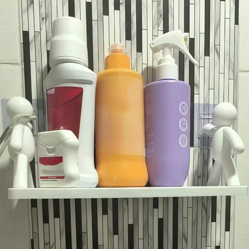 2pcs Modern Layered Plastic Wall-Mounted Shelves, No Drilling, Featuring Human-Shaped Sculptures, Multi-Tier Storage Rack for Bathroom, Kitchen, Or Bathroom Decor| Bathroom Shelves, Modern Wall Shelves, Wall Hanging