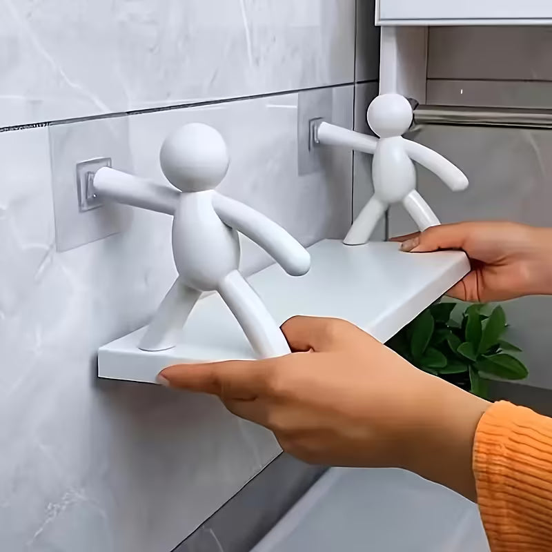 2pcs Modern Layered Plastic Wall-Mounted Shelves, No Drilling, Featuring Human-Shaped Sculptures, Multi-Tier Storage Rack for Bathroom, Kitchen, Or Bathroom Decor| Bathroom Shelves, Modern Wall Shelves, Wall Hanging