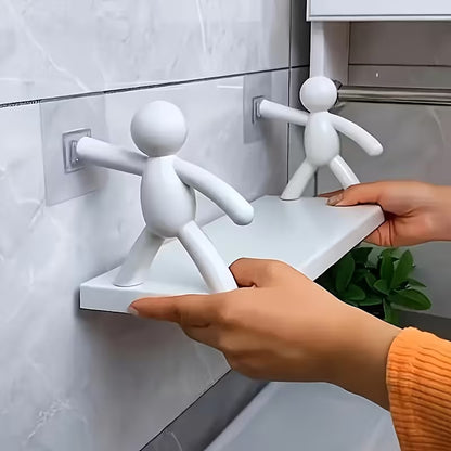 2pcs Modern Layered Plastic Wall-Mounted Shelves, No Drilling, Featuring Human-Shaped Sculptures, Multi-Tier Storage Rack for Bathroom, Kitchen, Or Bathroom Decor| Bathroom Shelves, Modern Wall Shelves, Wall Hanging