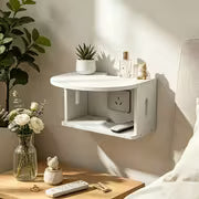 2-Tier Floating Wall Shelf, White No-Drill Wall Mount Bedside Shelf for Bedroom, Projector, Remote Control & Small Items Storage, Floating Shelves