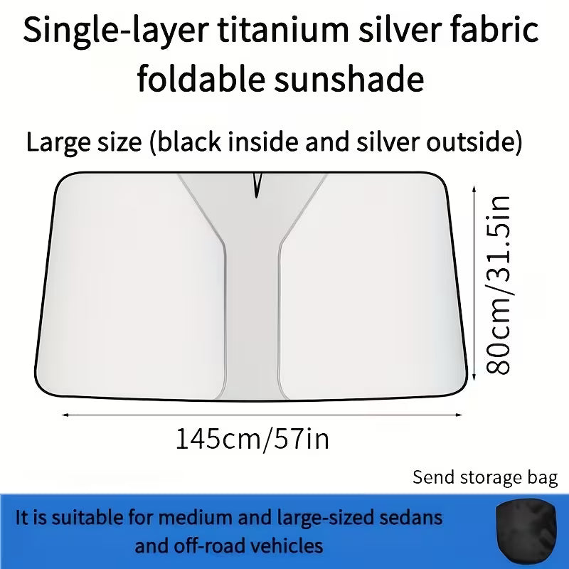 1pc high-quality titanium-Silvery alloy car sunshade| Summer front windshield sun protection and heat insulation cover, interior light shield and sun visor| Keep your vehicle cool