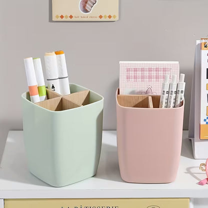 1pc 3/4 Compartments Desk Organiser Divided with Bamboo, Office Organiser with Pen Holder, Bathroom Make Up Storage Box, Living Room Sundries Holder, Bedroom Earing Hair Ring Jewelry Storage Box, Desk & Drawer Organizer for Home Storage