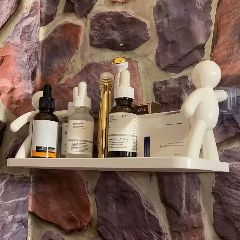 2pcs Modern Layered Plastic Wall-Mounted Shelves, No Drilling, Featuring Human-Shaped Sculptures, Multi-Tier Storage Rack for Bathroom, Kitchen, Or Bathroom Decor| Bathroom Shelves, Modern Wall Shelves, Wall Hanging