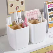 1pc 3/4 Compartments Desk Organiser Divided with Bamboo, Office Organiser with Pen Holder, Bathroom Make Up Storage Box, Living Room Sundries Holder, Bedroom Earing Hair Ring Jewelry Storage Box, Desk & Drawer Organizer for Home Storage