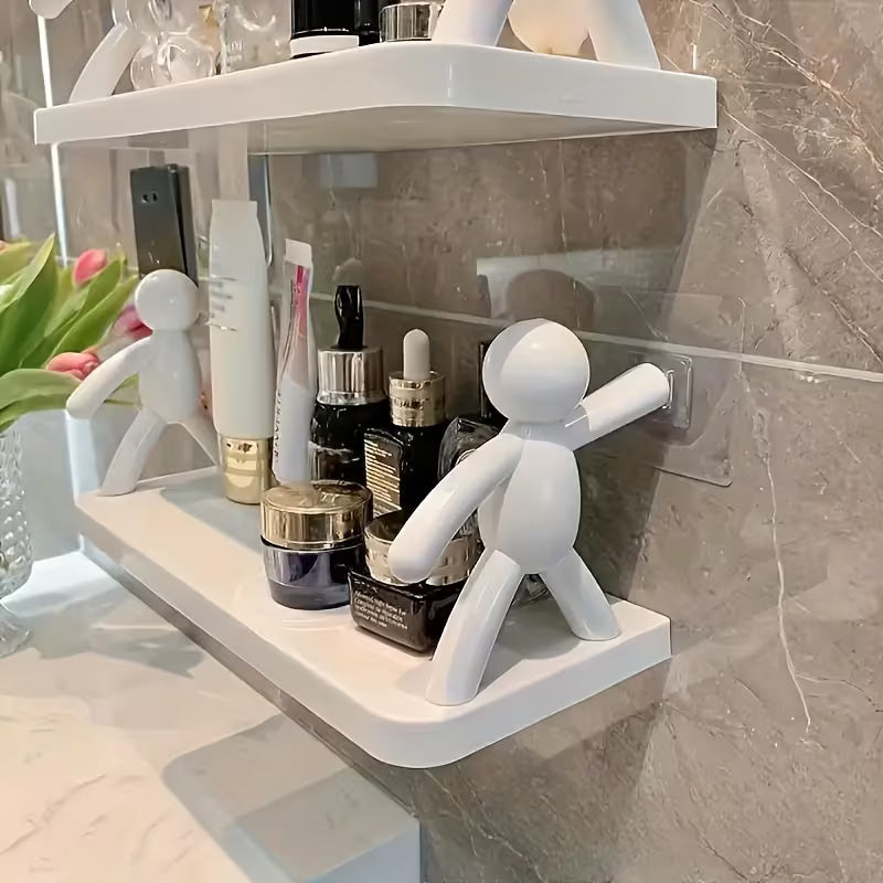 2pcs Modern Layered Plastic Wall-Mounted Shelves, No Drilling, Featuring Human-Shaped Sculptures, Multi-Tier Storage Rack for Bathroom, Kitchen, Or Bathroom Decor| Bathroom Shelves, Modern Wall Shelves, Wall Hanging