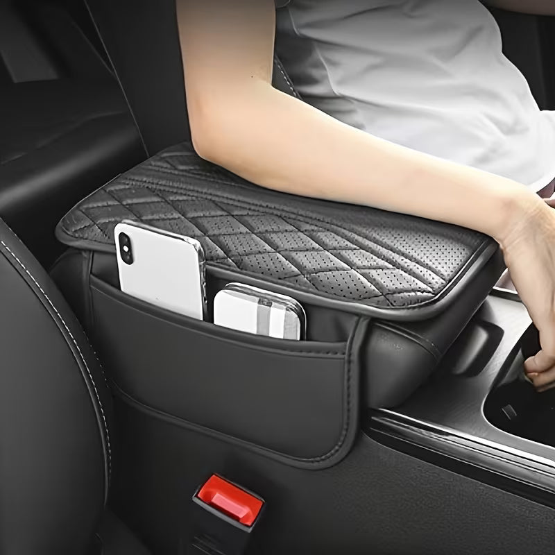 1pc PU Leather Car Armrest Pad with Storage Bag - Comfortable Elbow Rest, Stylish Stitch Design, Universal Fit for All Vehicles