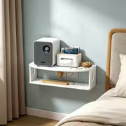 2-Tier Floating Wall Shelf, White No-Drill Wall Mount Bedside Shelf for Bedroom, Projector, Remote Control & Small Items Storage, Floating Shelves