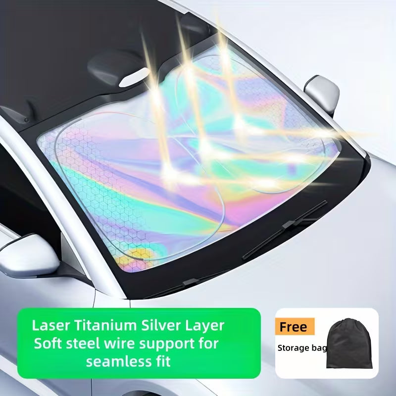 1pc high-quality titanium-Silvery alloy car sunshade| Summer front windshield sun protection and heat insulation cover, interior light shield and sun visor| Keep your vehicle cool